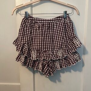 River Island Burgundy and White Gingham Ruffle Skort